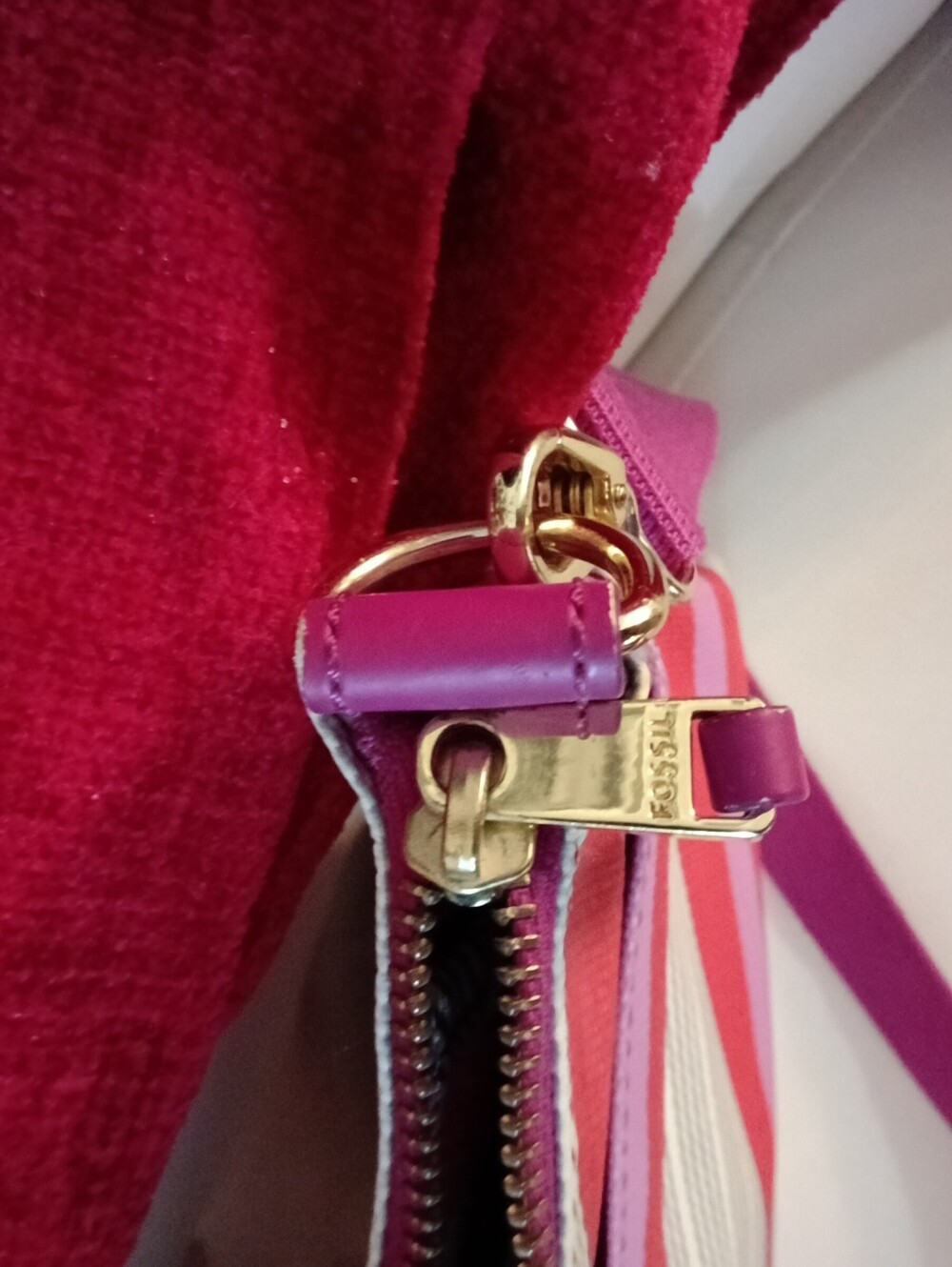 Fossil Striped Crossbody Shoulder Bag in Pink, Orange and Purple - Picture 9 of 11